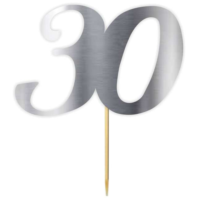 Topper papierowy "Liczba 30", srebrny metalic, 18 cm