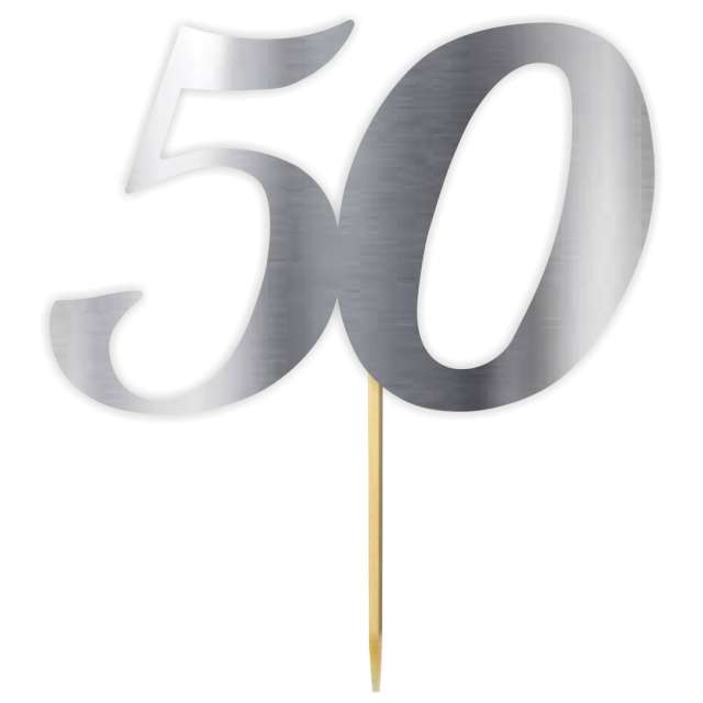 Topper papierowy "Liczba 50", srebrny metalic, 18 cm