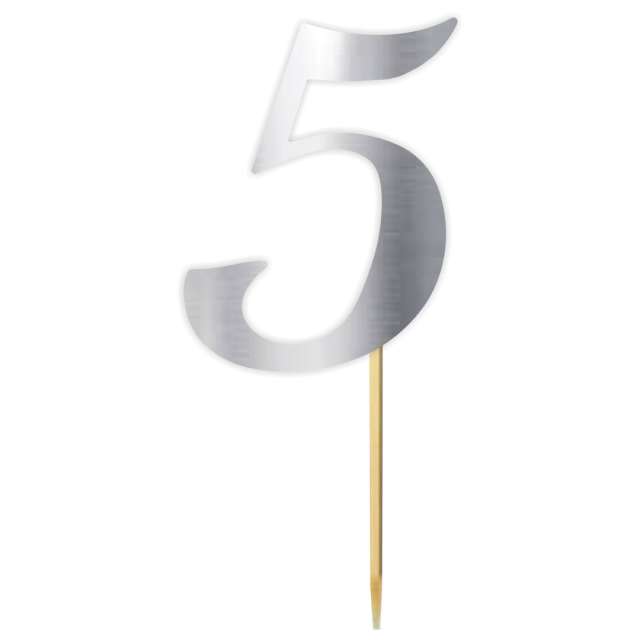 Topper papierowy "Liczba 5", srebrny metalic, 18 cm