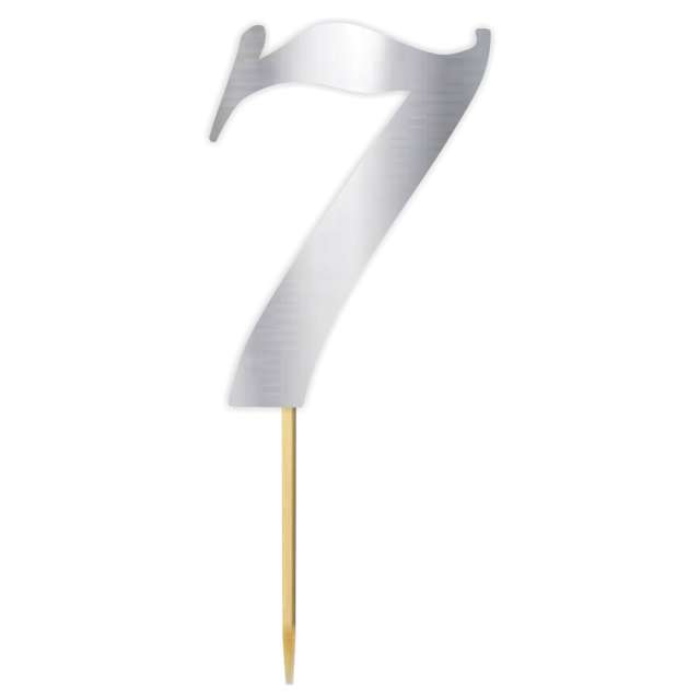 Topper papierowy "Liczba 7", srebrny metalic, 18 cm