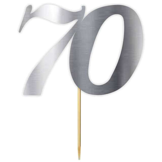 Topper papierowy "Liczba 70", srebrny metalic, 18 cm