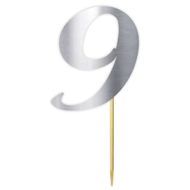 Topper papierowy "Liczba 9", srebrny metalic, 18 cm
