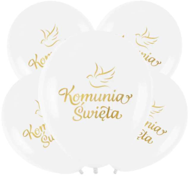 Balony "Komunia Święta IHS - Gołąbek", biały, PartyPal, 12", 5 szt