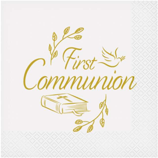 Serwetki "Komunia - First Communion", biały, Godan, 33 cm, 20 szt