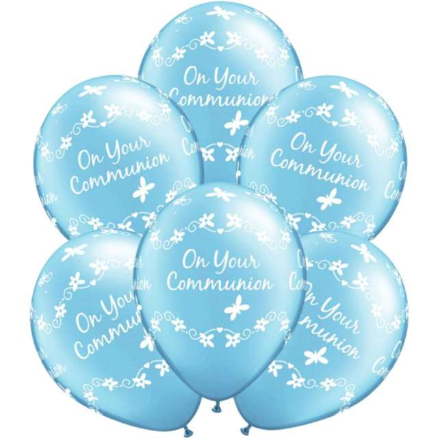 Balony Komunia - On Your Communion niebieski Qualatex 11 6 szt