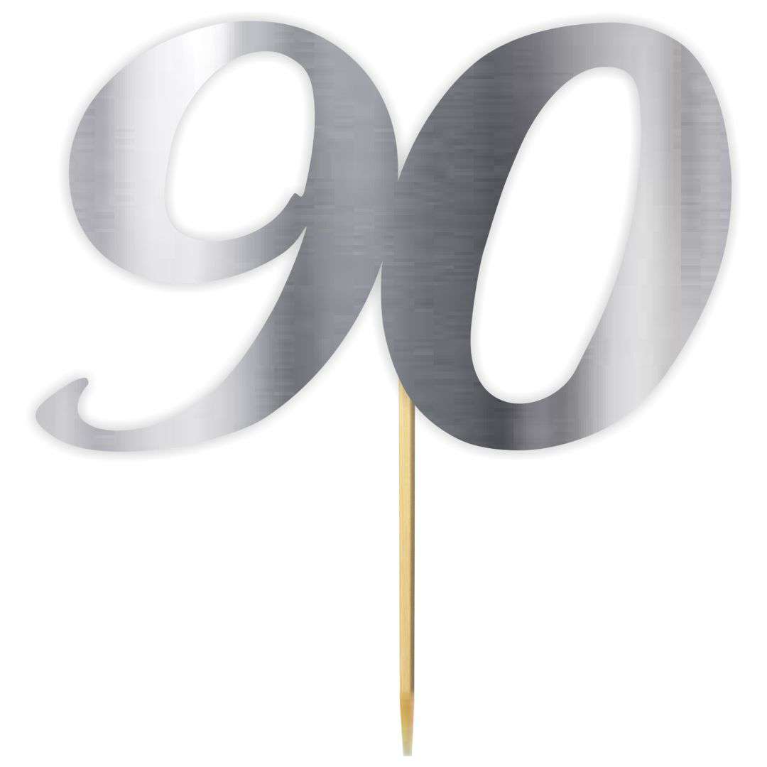 Topper papierowy "Liczba 90", srebrny metalic, 18 cm