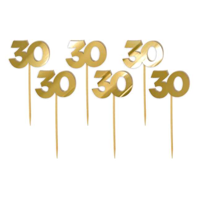 Pikery "Liczba 30", złoty lustrzany akryl, 6 szt
