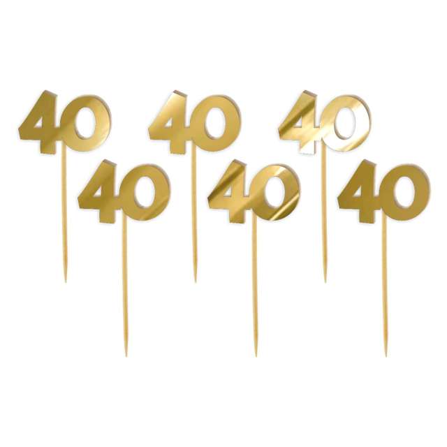 Pikery "Liczba 40", złoty lustrzany akryl, 6 szt