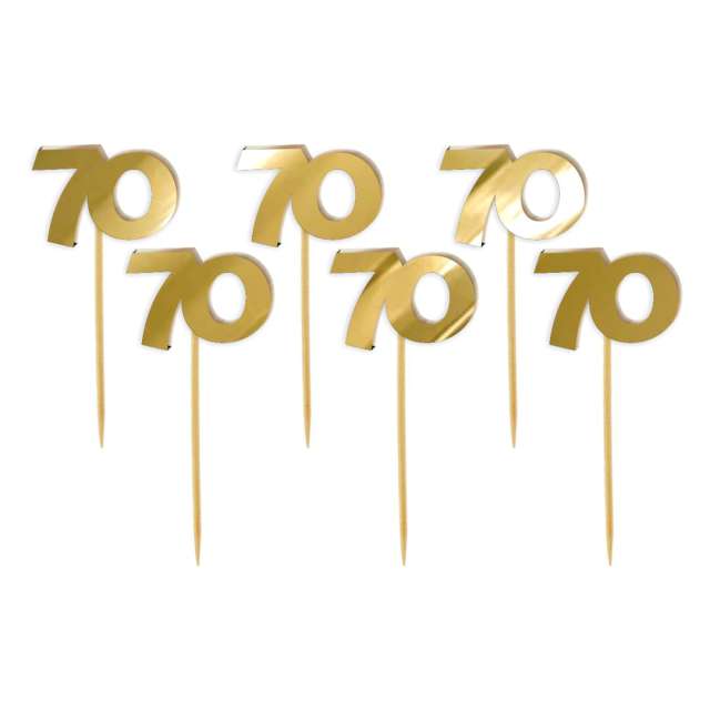 Pikery "Liczba 70", złoty lustrzany akryl, 6 szt