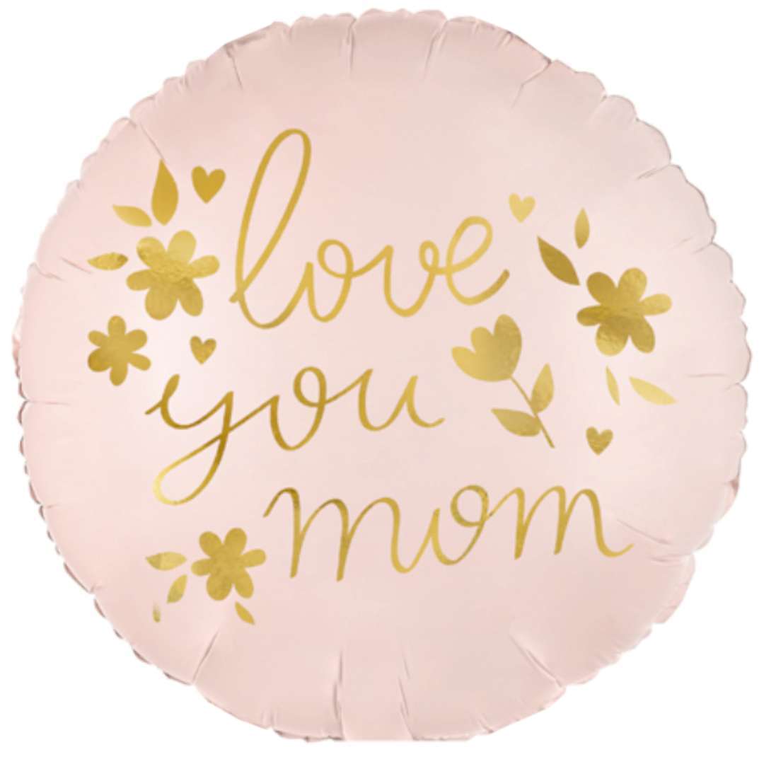 Balon foliowy "Love you mom", różowy, złoty, PartyDeco, 18", RND