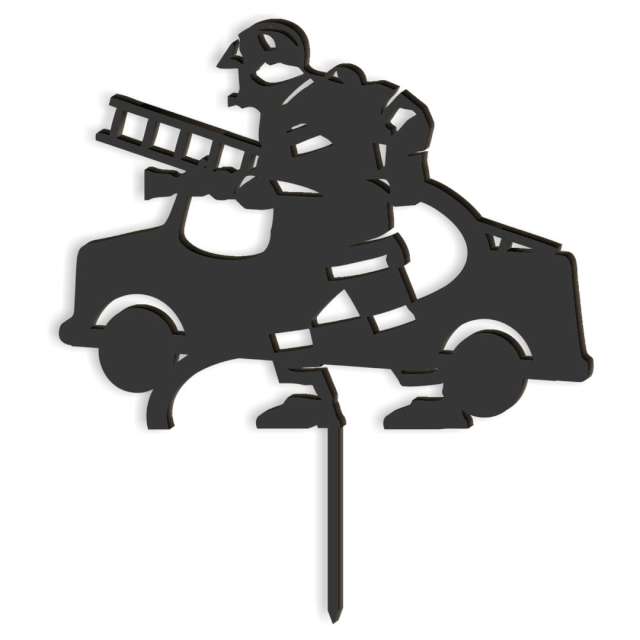 Topper z pleksy "Strażak i wóz z drabiną", czarny, 14x16 cm