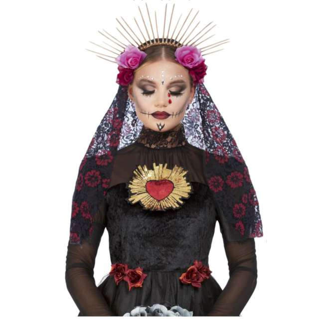 _xx_Deluxe Sunburst Day of the Dead Headband with Roses & Veil