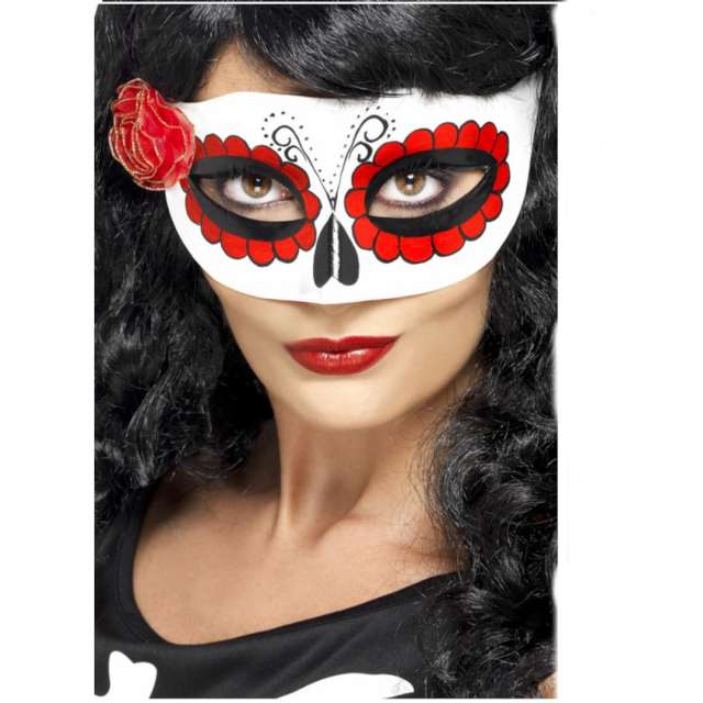 _xx_Mexican Day Of The Dead Eyemask White & Redwith Rose