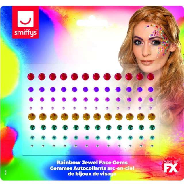 _xx_Smiffys Make-Up FX Rainbow Jewel Face Gems  Multi-Coloured Sheet of 100 Assorted Self Adhesi