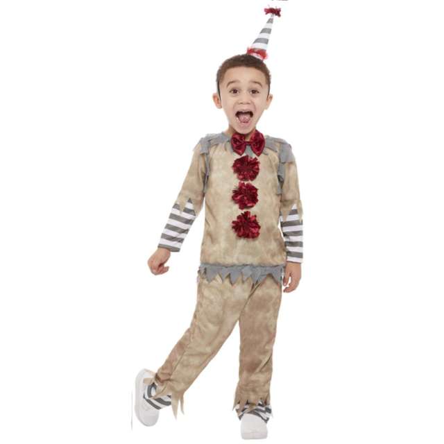 _xx_Toddler Vintage Clown Costume Grey Top Trousers & Headband with Hat  T2