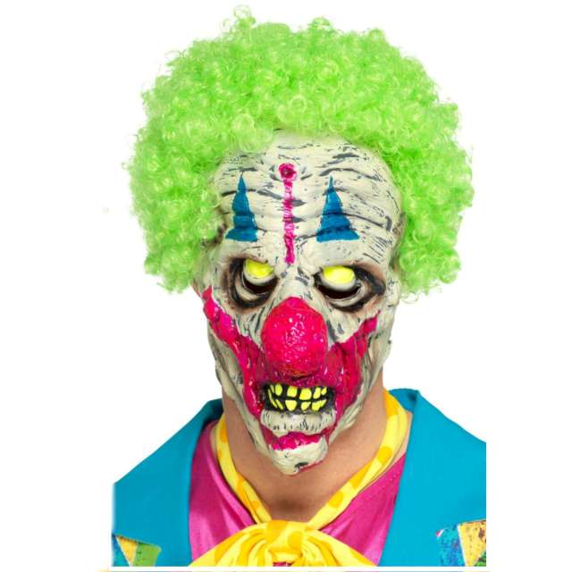 _xx_UV Black Light Clown Mask Multi-Coloured Latex Overhead with Hair
