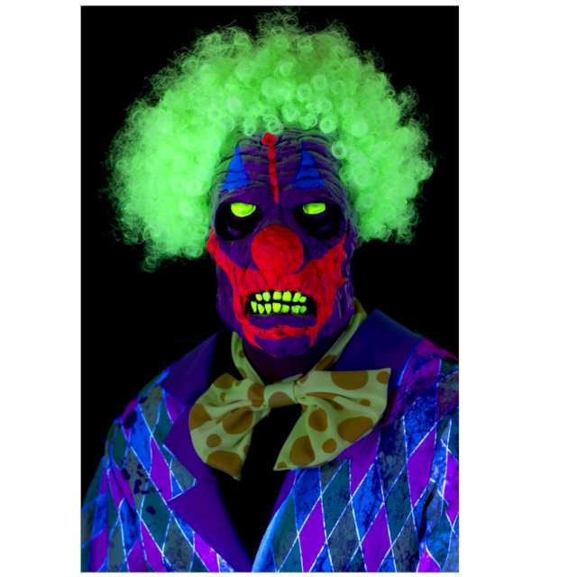 _xx_UV Black Light Clown Mask Multi-Coloured Latex Overhead with Hair