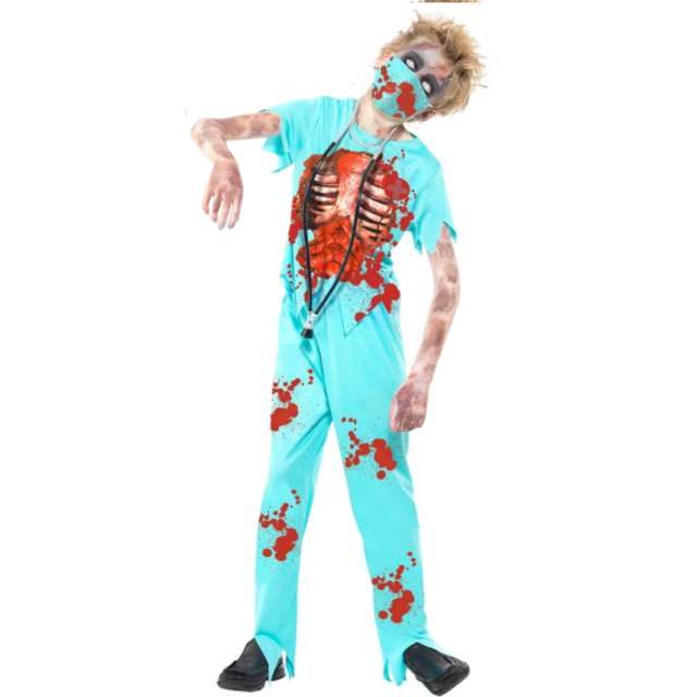 _xx_Zombie Surgeon Costume Blue with Bloodied Trousers Top Mask & Stethoscope T