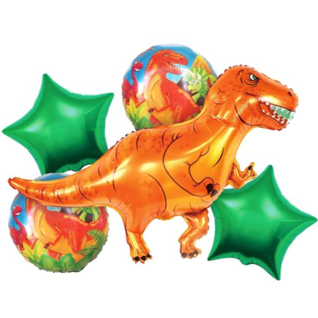Zestaw balonów foliowych "Dino T-Rex", Godan, 5 szt
