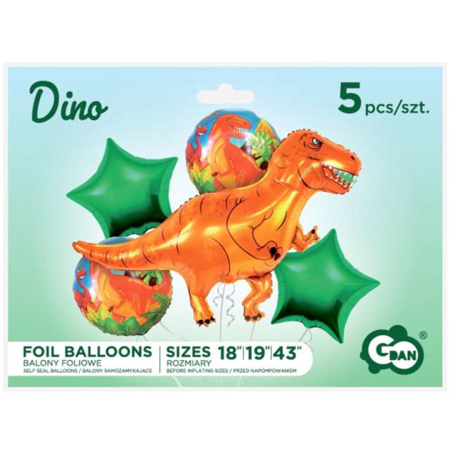 Zestaw balonów foliowych Dino T-Rex Godan 5 szt