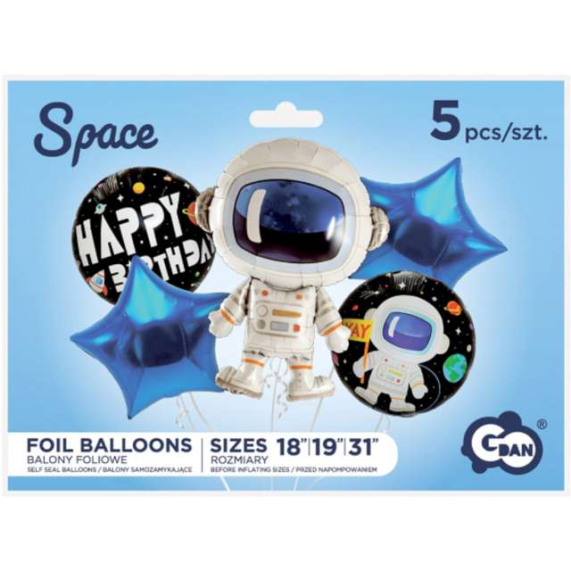 Zestaw balonów foliowych Kosmos - Astronauta Godan 5 szt