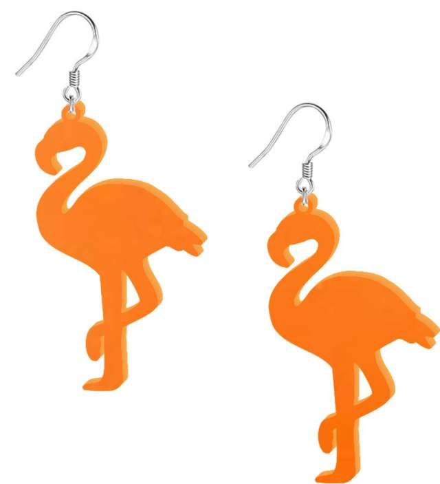 Kolczyki "Flamingi Classic", pomarańczowe, 35X60 mm
