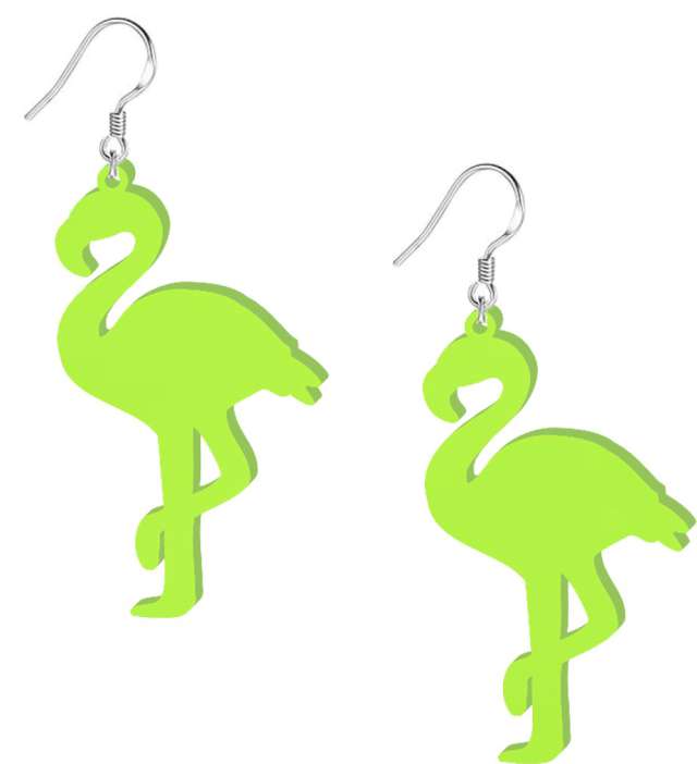 Kolczyki Flamingi Neonowe zielone 35X60 mm