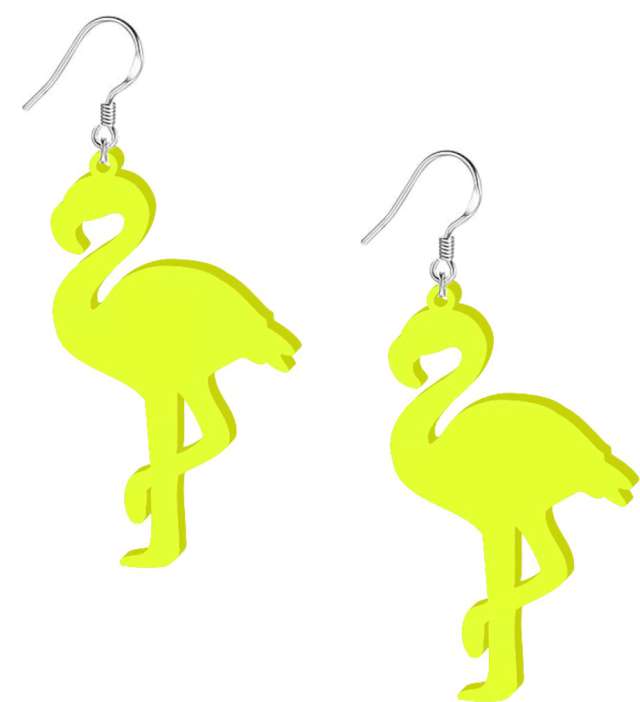 Kolczyki "Flamingi Neonowe", żółte, 35X60 mm