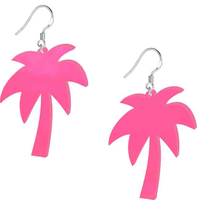 Kolczyki Palmy Neonowe różowe 40x50 mm