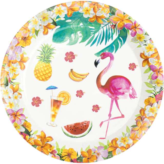 Talerzyki papierowe Flamingi Hawajskie PartyPal 18 cm 6 szt