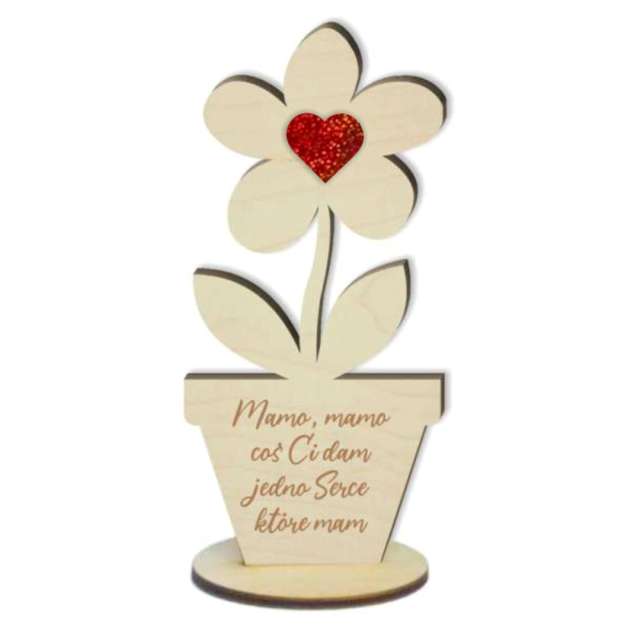 Dekoracja drewniana 3D "Kwiatek z sercem Holo na Dzień Matki", 14 cm