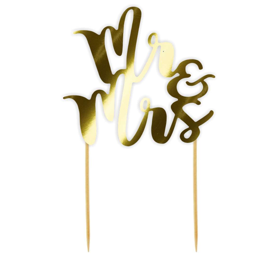Topper papierowy "Mr & Mrs", złoty metalic, 12x20 cm