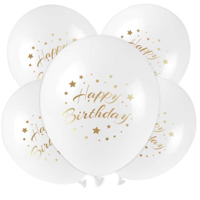 Balony Happy Birthday biało-złote Arpex 11. 5 szt