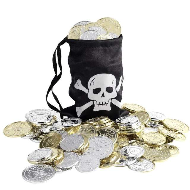 Zestaw Pirat - Sakwa i Monety czarny złoty srebrny Smiffys