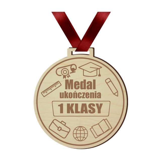 Medal Ukończenia 1 klasy drewniany 72 mm
