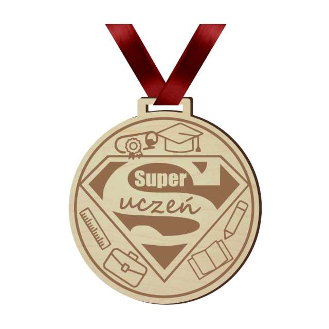 Medal Super Uczeń drewniany 72 mm