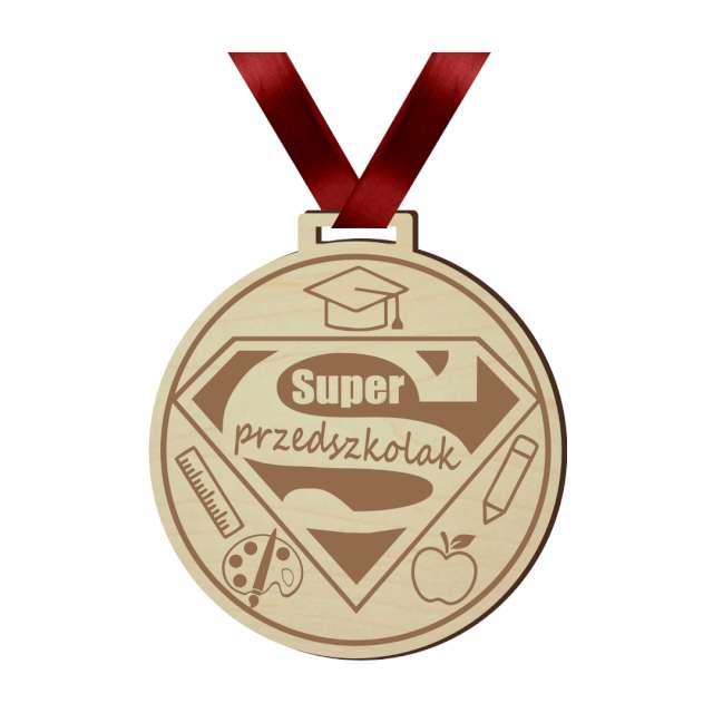 Medal Super Przedszkolak drewniany 72 mm