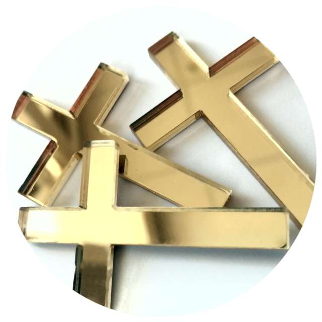 Scrapki akrylowe Krzyże XL złote lustrzane 45 mm 3 szt