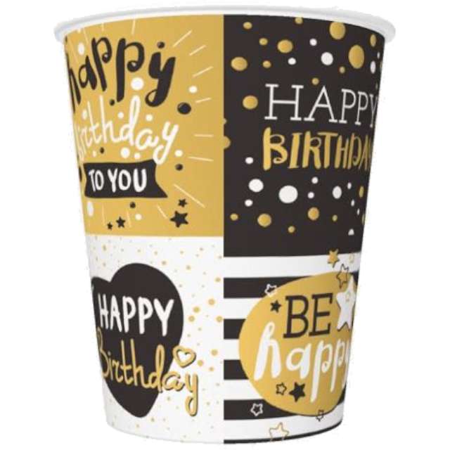 Kubeczki papierowe Happy Birthday - Golden mix Maki 250 ml 8 szt