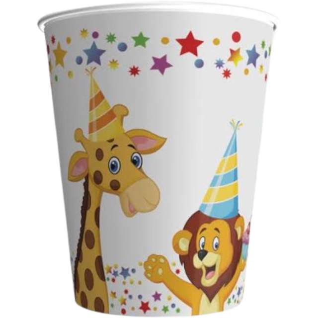 Kubeczki papierowe Happy Birthday - Zwierzęta Maki 250 ml 8 szt