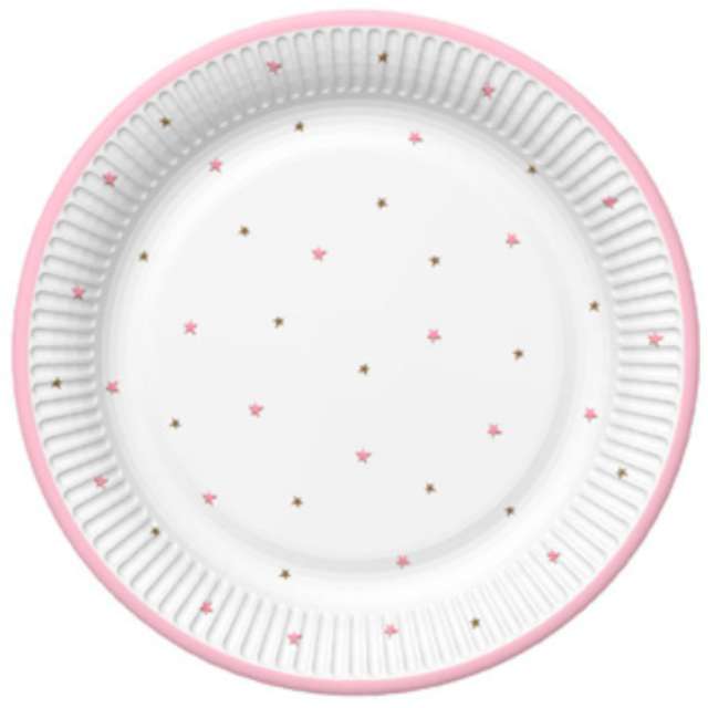 Talerzyki papierowe Baby Shower Girl - Gwiazdki białe różowe MAKI 28 cm 8 szt