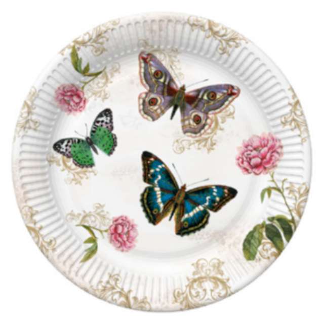 Talerzyki papierowe Motyle - Róże - Ornament mix MAKI 18 cm 8 szt