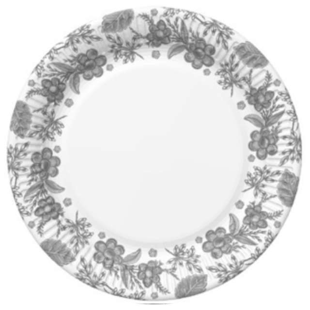 Talerzyki papierowe "Kwiaty", srebrne, MAKI, 28 cm, 8 szt