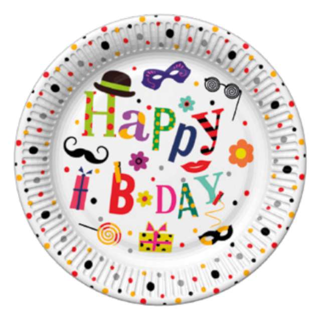 Talerzyki papierowe Happy Birthday - Funny B-Day mix MAKI 18 cm 8 szt