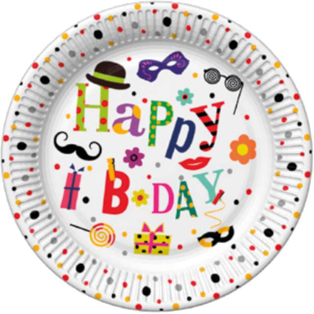 Talerzyki papierowe Happy Birthday - Funny B-Day mix MAKI 28 cm 8 szt