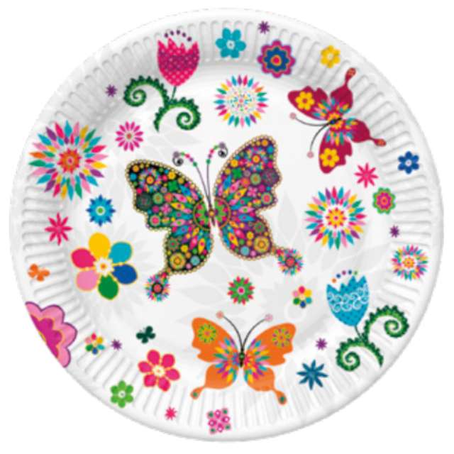 Talerzyki papierowe Motyle - Kwiaty mix MAKI 18 cm 8 szt