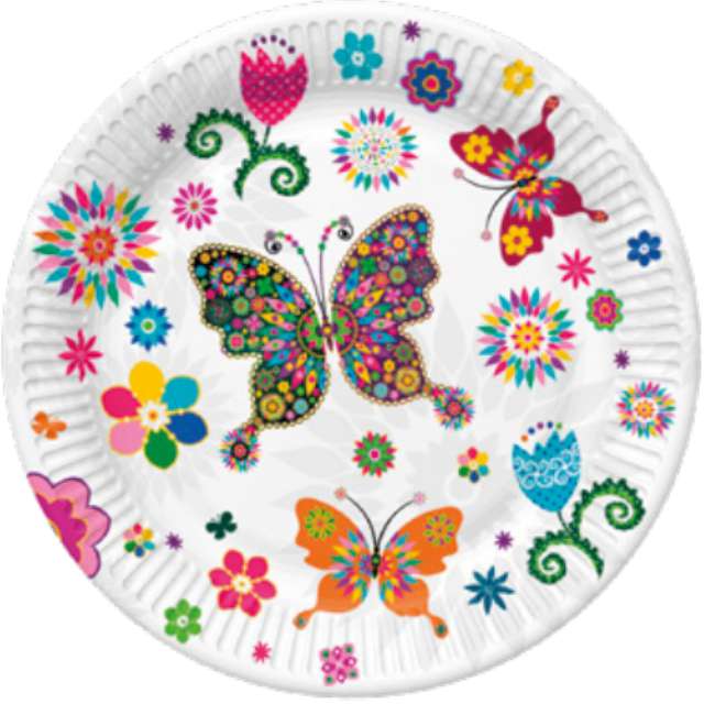Talerzyki papierowe Motyle - Kwiaty mix MAKI 28 cm 8 szt