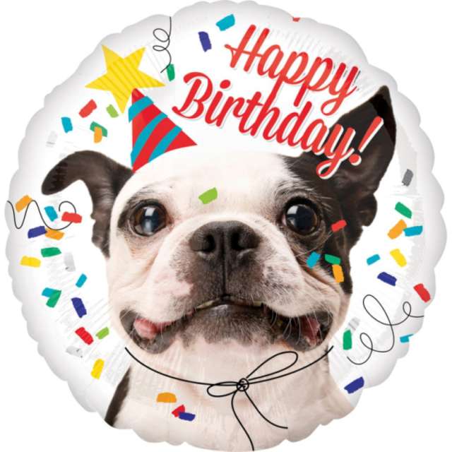 _xx_Standard Happy Birthday Dog Foil Balloon Round S40 Packaged 43 cm