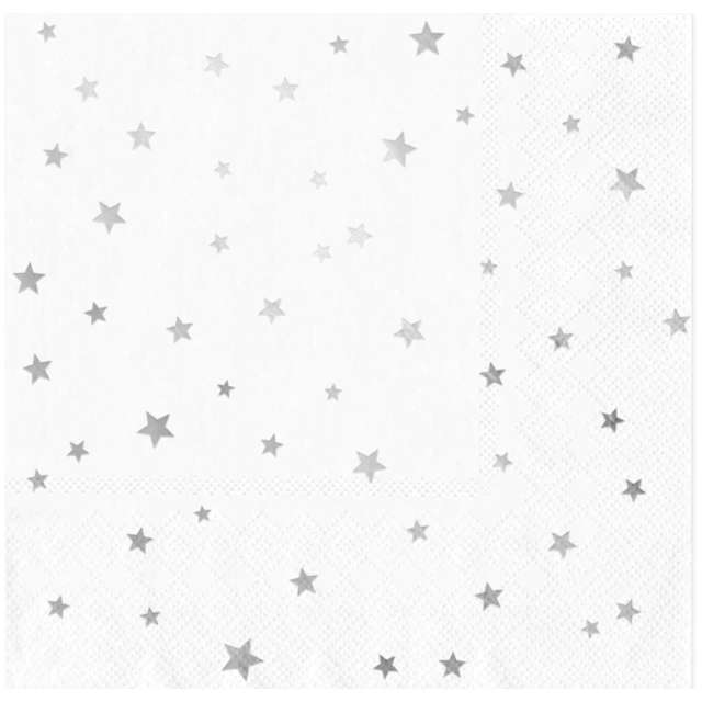 Serwetki Gwiazdki srebrne białe PartyPal 33x33 cm 10 szt