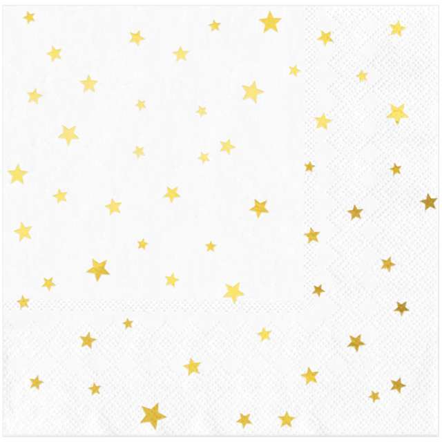 Serwetki Gwiazdki złote białe PartyPal 33x33 cm 10 szt